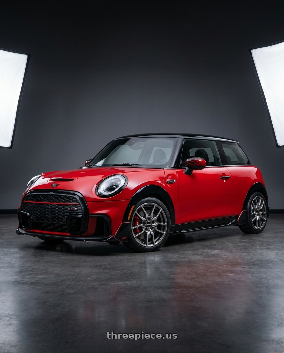 2025 mini jcw red with BBS XR 5x112 18x8.0+28 Gloss Platinum wheels