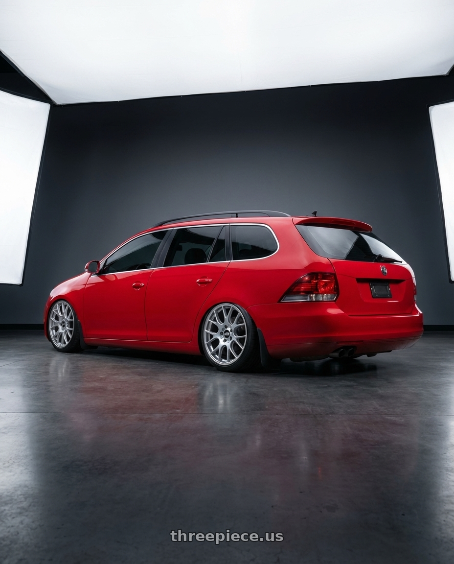 2014 VW jsw with BBS CH-R 5x112 18x8.5 +38 Brilliant Silver Polished Rim Protector wheels rear three quarter view meaty tires