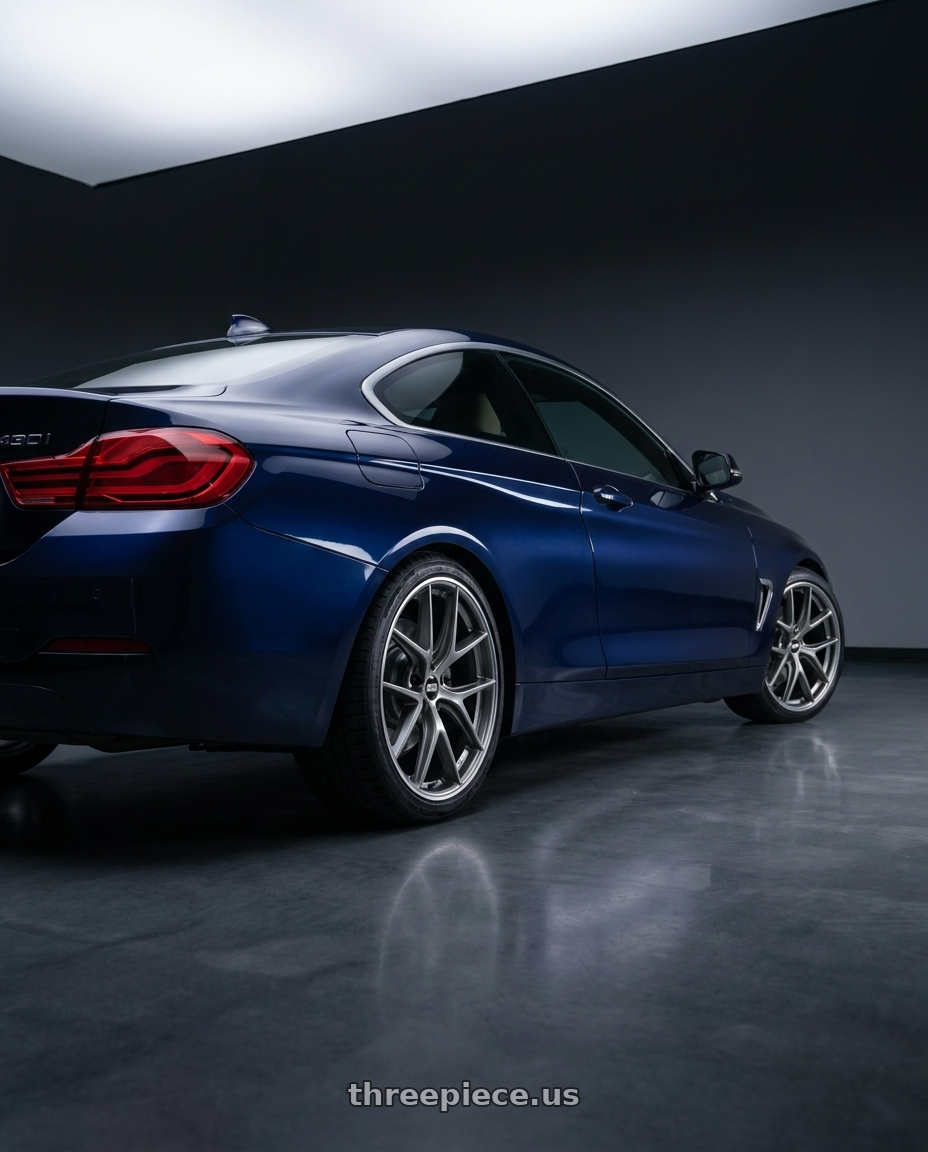2020 BMW 4 Series 430i with BBS CI-R 5x112 19x9 +42 Platinum Silver Polished Rim Protector wheels rear three quarter view square tires