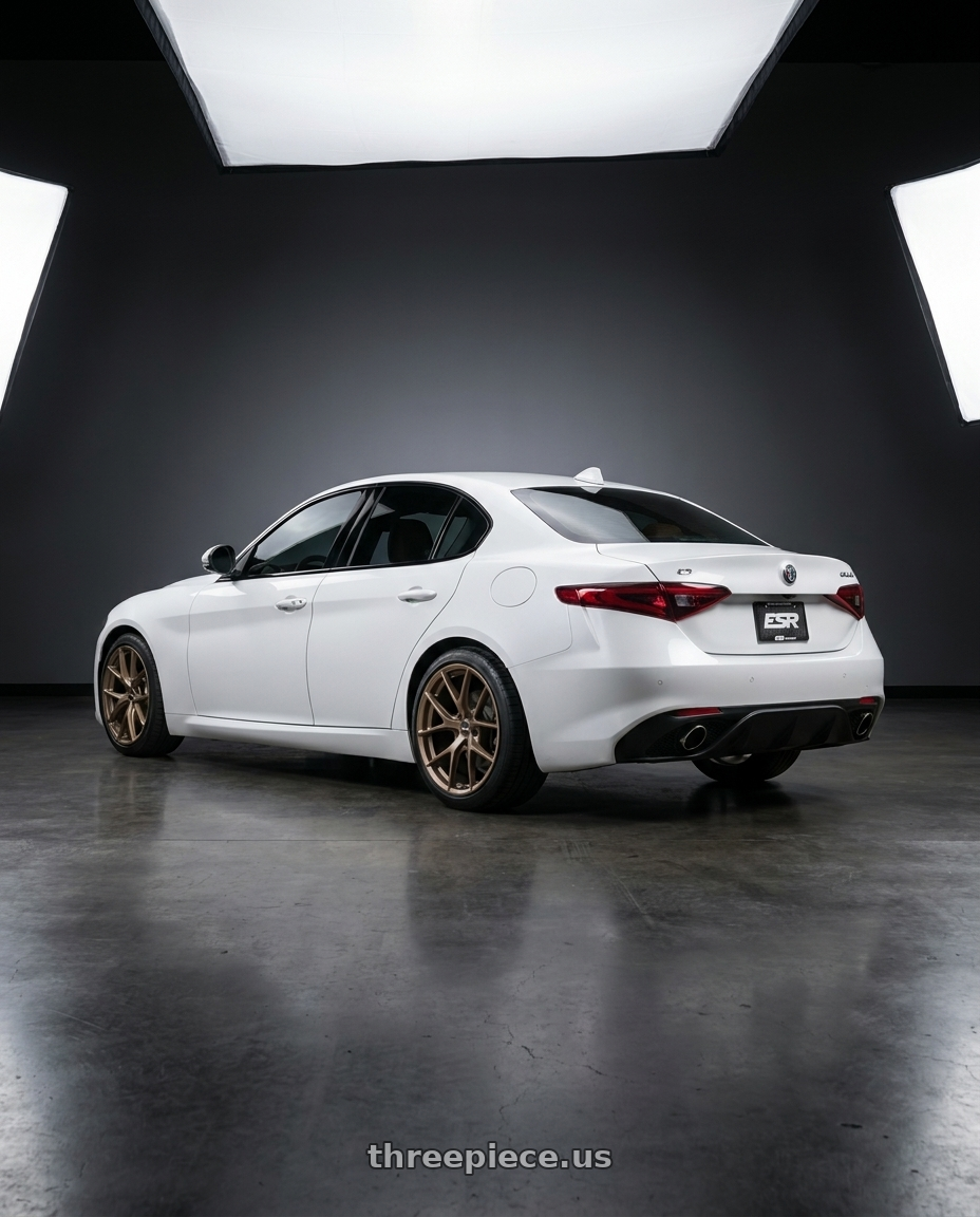 2020 Alfa Romeo Giulia ti with ESR Wheels FORGETECH SERIES RF2 5x110 18x8.5 +30 Matte Bronze wheels rear three quarter view square tires
