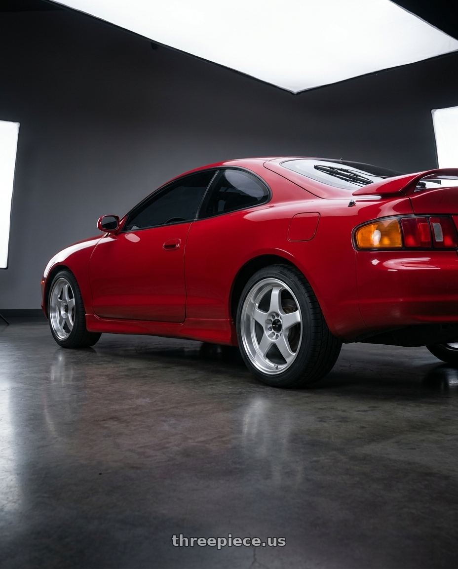 1994 toyota celica gt with Vors SP1 5x100/5x114.3 17x8  +35 Silver Machine Face Lip wheels rear three quarter view square tires