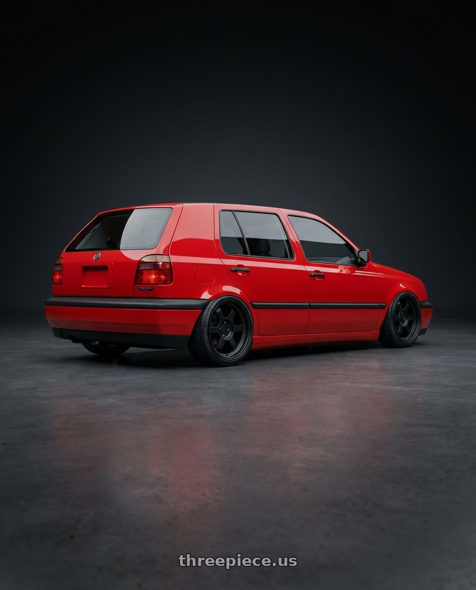 1993 Vw golf with 9six9 SIX-1 Deep 5x127 17X8.5 -10 Matte Black wheels rear three quarter view slight stretch tires