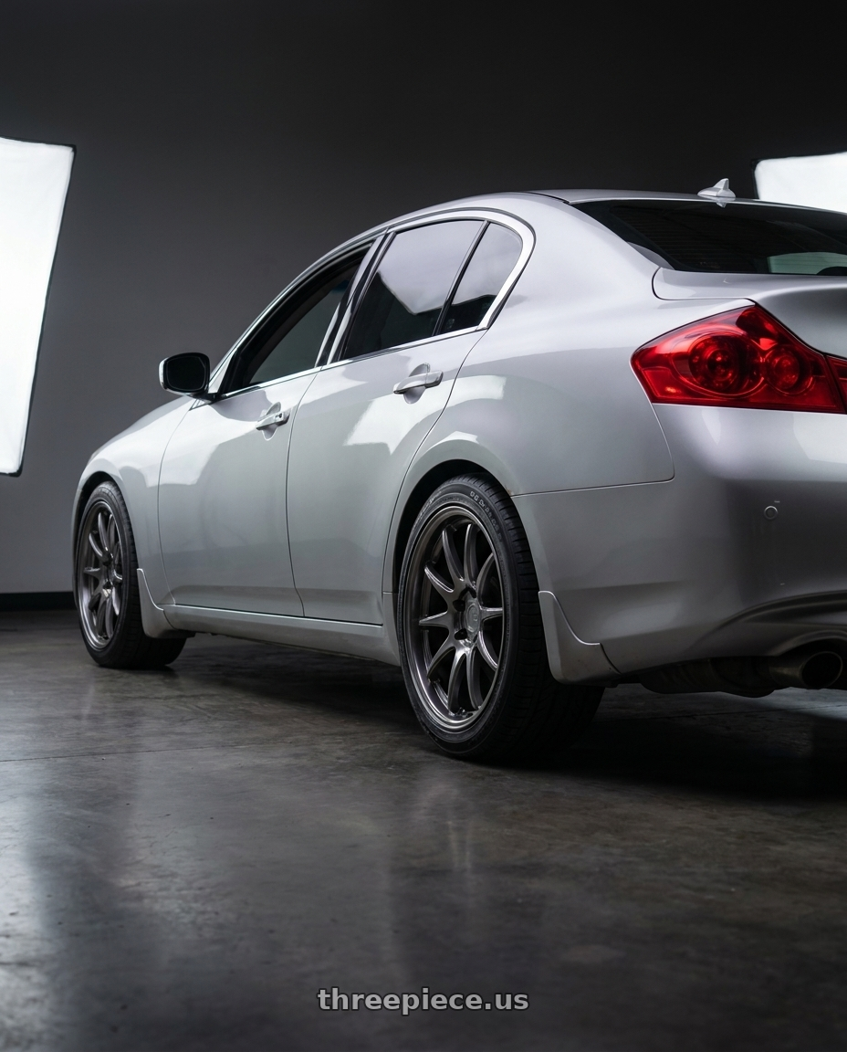 2008 Infiniti G35x with Aodhan DS02 5x114.3 18x8.5+35 Hyper Black wheels rear three quarter view square tires
