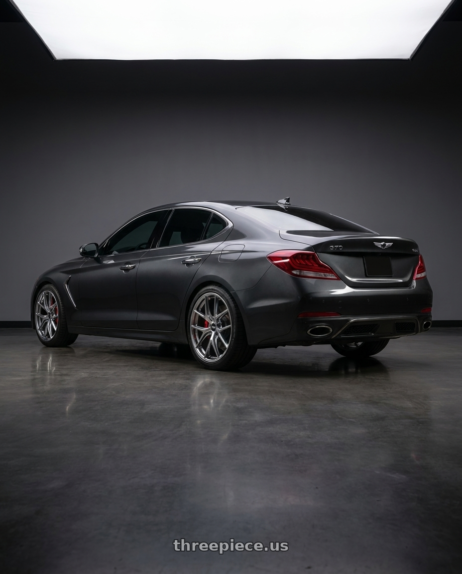 2019 Genesis G70 with BBS CI-R 5x120 19x9 +44 Ceramic Polished Rim Protector wheels rear three quarter view slight stretch tires