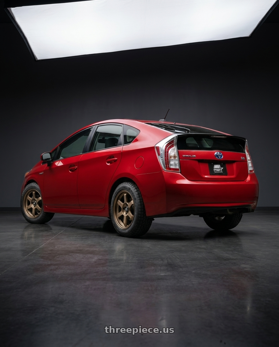 2010 Toyota Prius with MST Wheels Time Attack 5x100 15x7.0 +20 Matte Bronze wheels rear three quarter view meaty tires