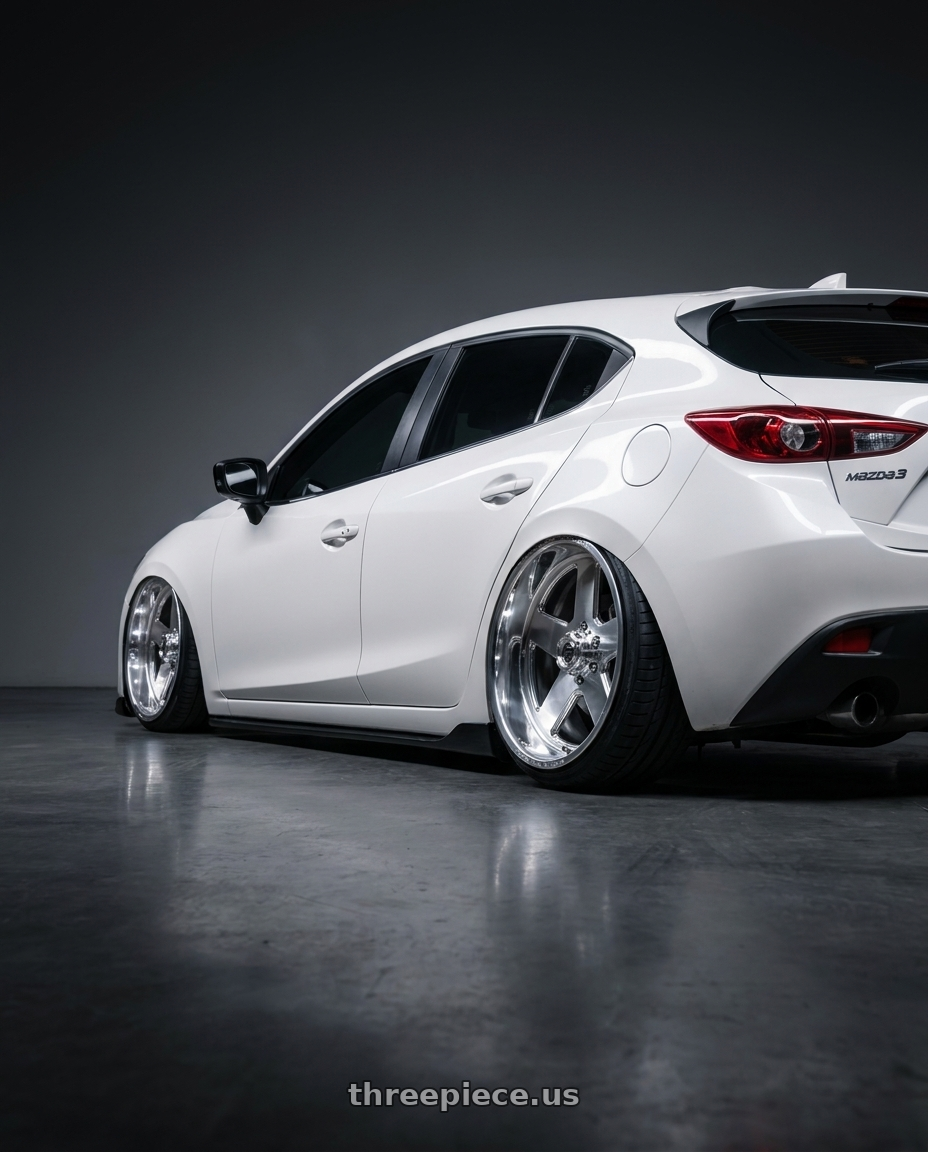 2016 Mazda3 白色 with Fuel Mono DD71 FF71 6X139.7 20X9 +1 GLOSS BRUSHED POLISHED wheels rear three quarter view square tires