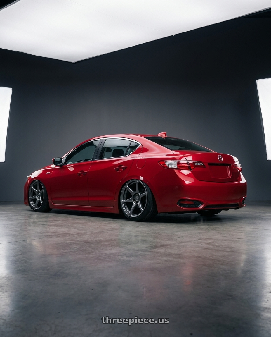 2012 Acura ILX with Kansei K11G Tandem 5x114.3 18x10.5 12 Gunmetal wheels rear three quarter view slight stretch tires