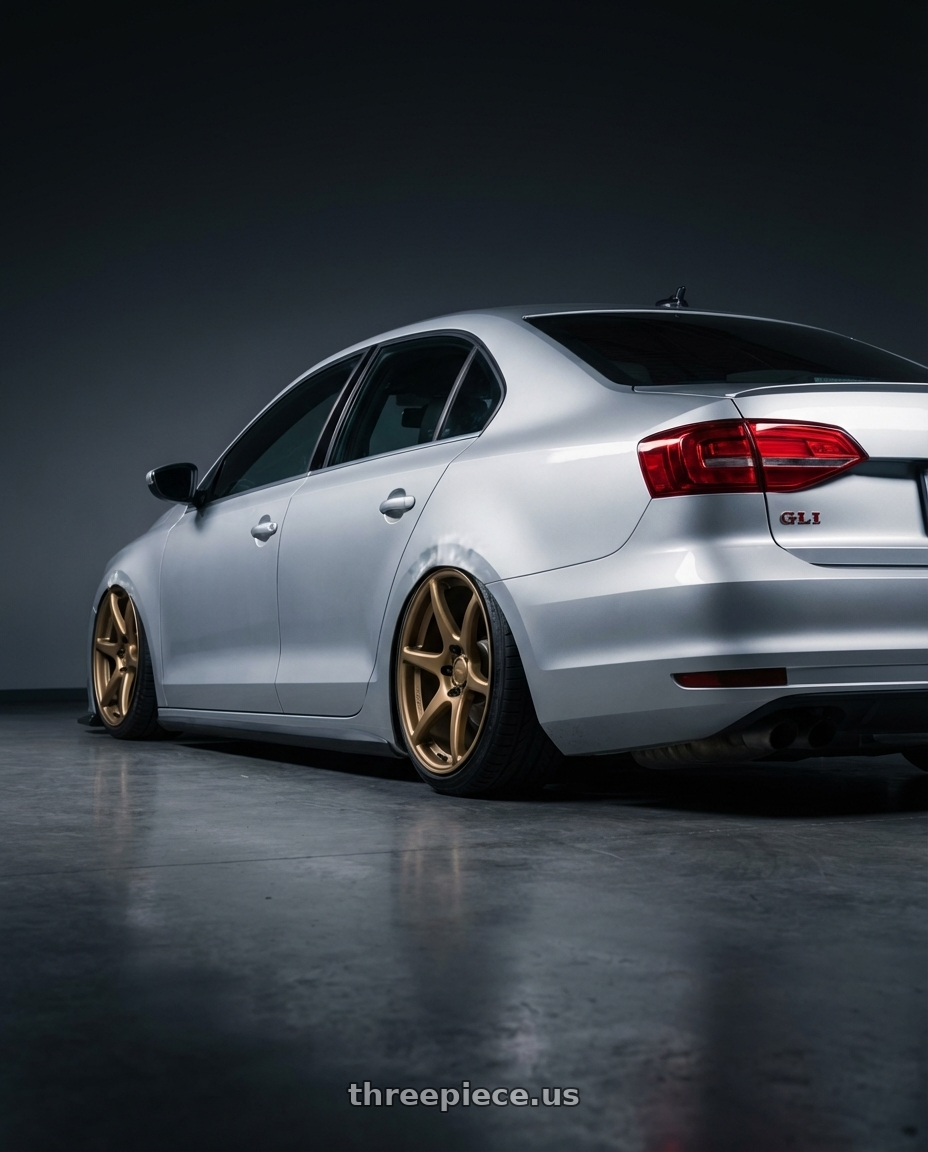 2016 Volkswagen Jetta GLI MK6 with Kansei K11B Tandem 5X112 18x8.5 35 Bronze wheels rear three quarter view slight stretch tires