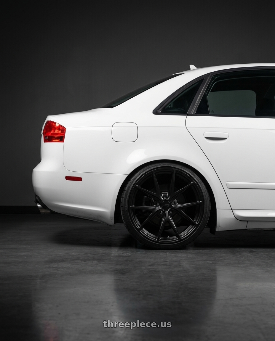 2010 Audi A4 B7 with Niche 1PC M117 MISANO 5X112 18X9.5 +35 MATTE BLACK wheels rear three quarter view square tires
