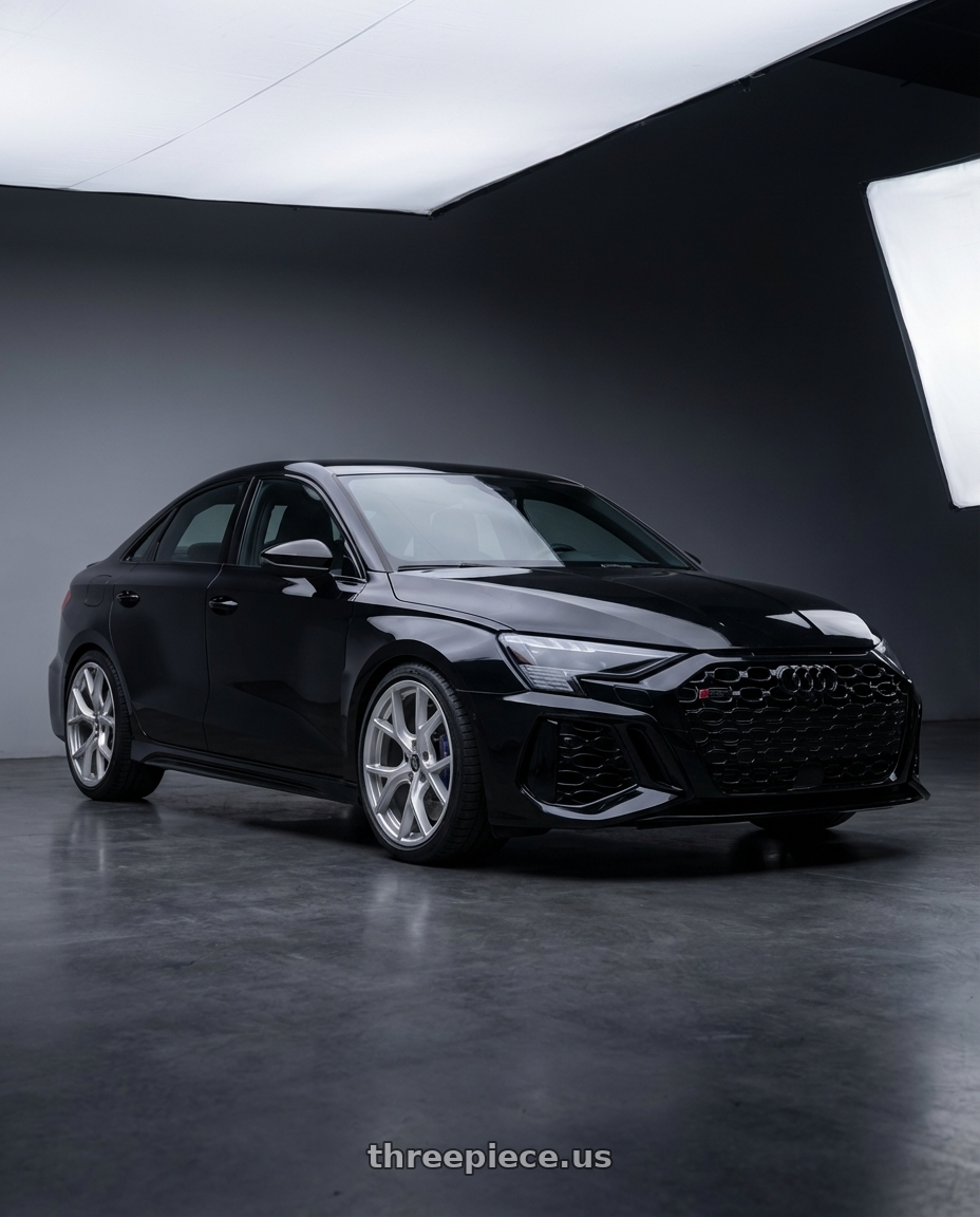 2022 Audi RS3 8Y with Kansei K11S Tandem 5X112 19x10.5 22 Hyper Silver wheels