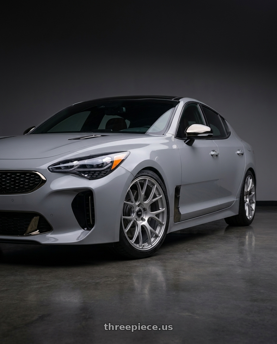 2021 Kia Stinger GT-Line with Konig Forged F1M 5X114.3 18x8.5+35 Ash Silver Knurled Bead wheels