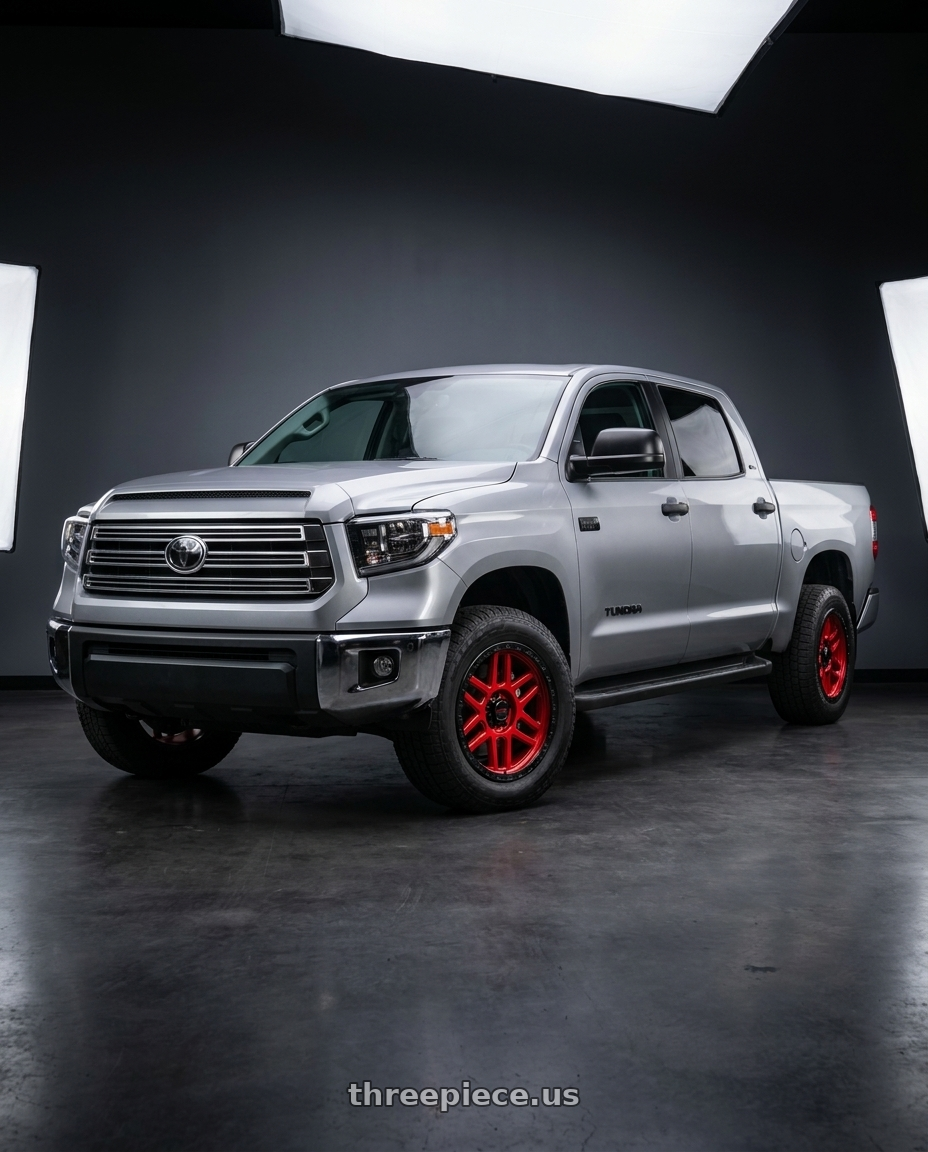 2021 Toyota Tundra 1794 Edition with KMC KM544 MESA 5X150 20X9 +25 CANDY RED WITH BLACK LIP wheels