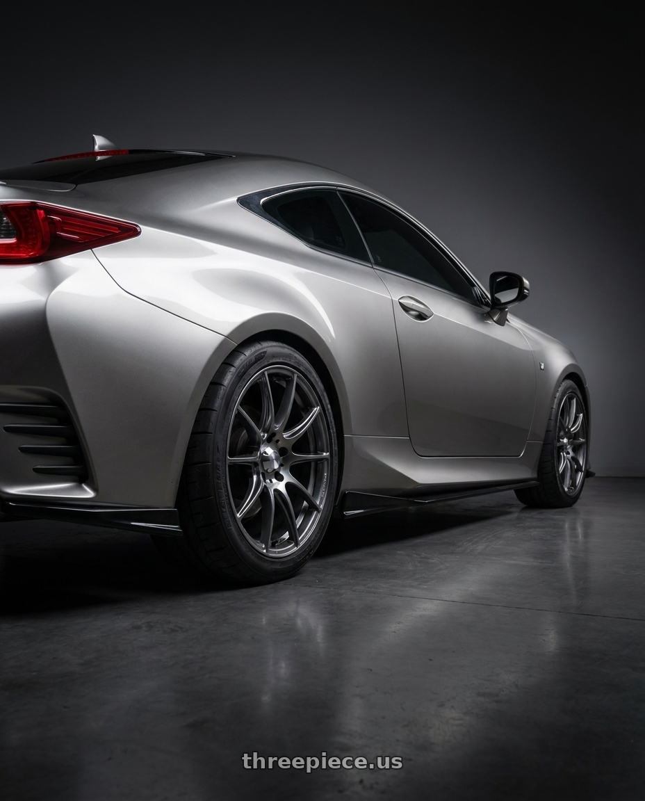 2016 Lexus RC350 F Sport with WedsSport SA-25R 5x114.3 18x9.5+38 Platinum Silver Black wheels rear three quarter view meaty tires
