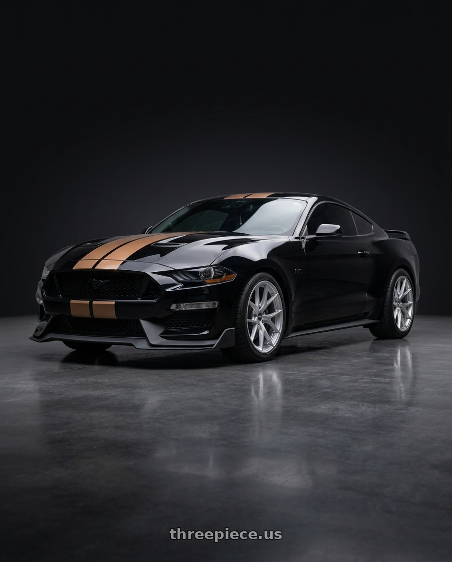 2022 ford mustang gt black with ESR Wheels FORGETECH SERIES RF2 5x100 18x8.5 +30 Hyper Silver wheels