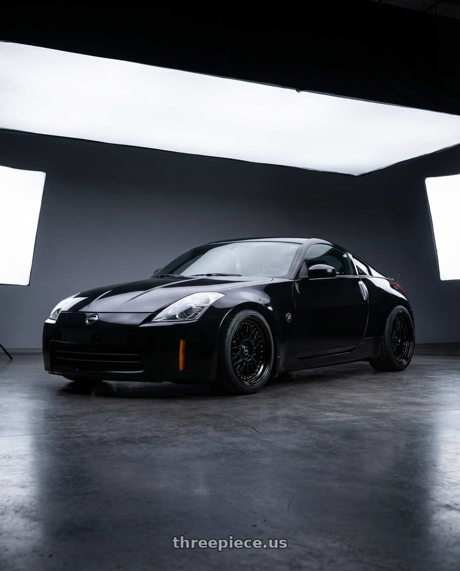 2003 nissan 350z touring black with ARC AR1 5x114.3 18x9.5  +35 All Black Gold Rivet wheels