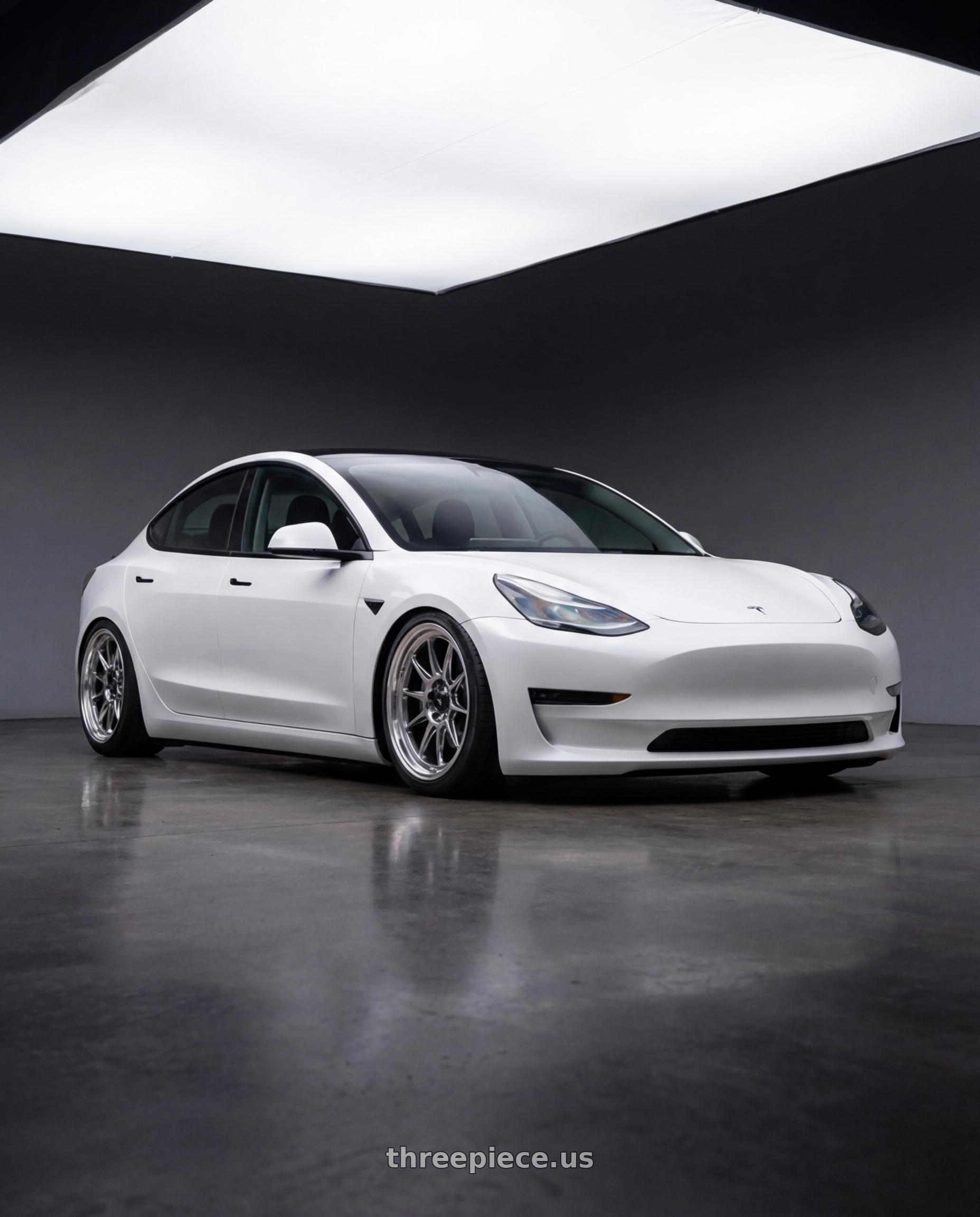 2023 Tesla Model 3 with Konig Countergram 5x114.3 19x11+18 Hyper Chrome / Machined Lip wheels