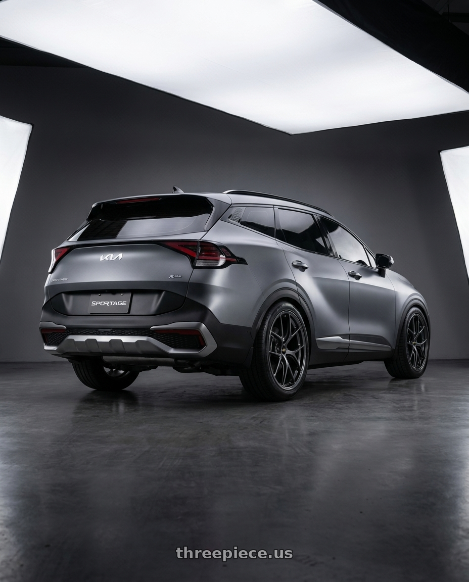 sportage 2024 x line 消光灰 with BBS RI-D 5x114.3 20x10 +35 Diamond Black wheels rear three quarter view slight stretch tires