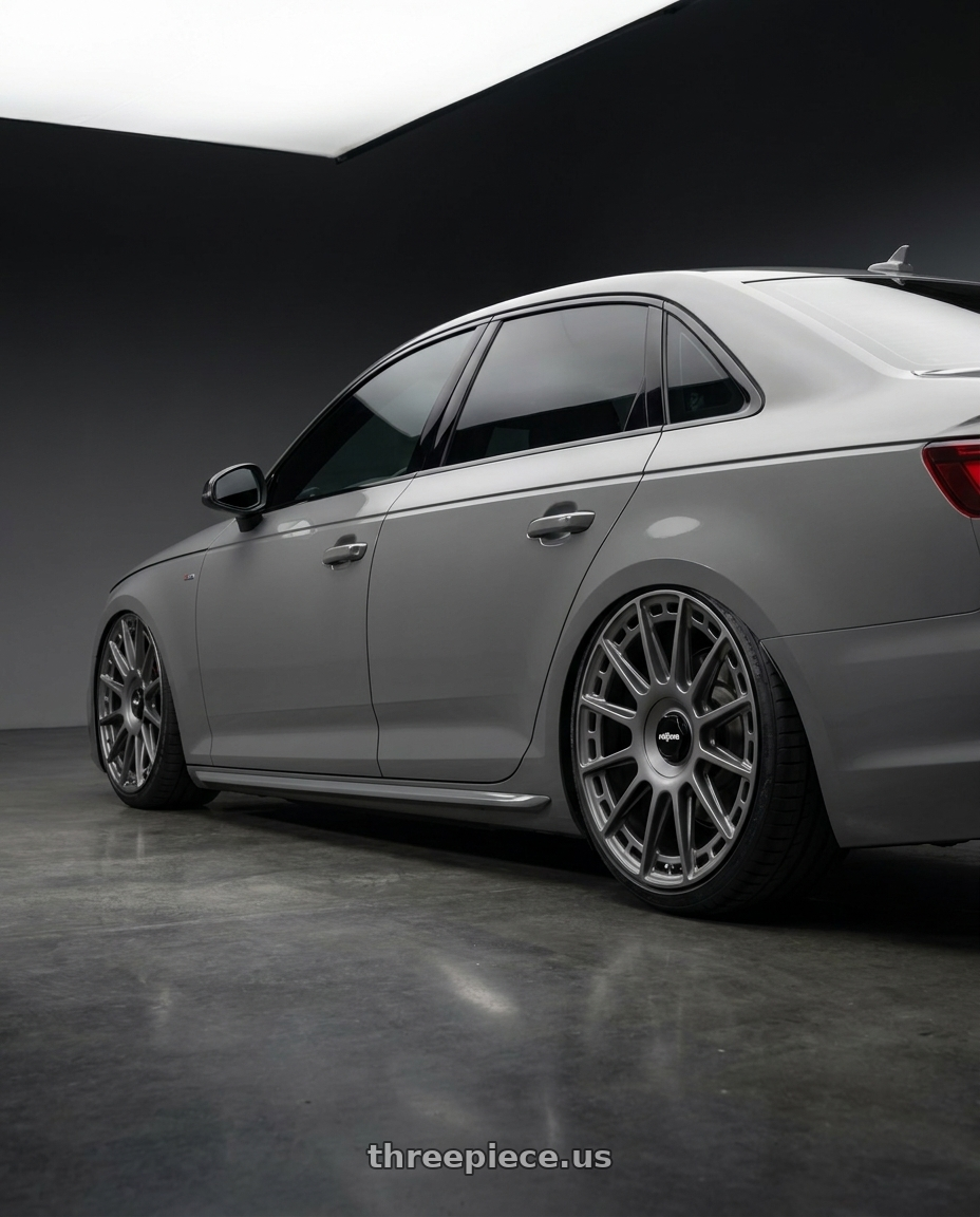 2019 Audi s4 with Rotiform 1PC R158 OZR 5X112/5X120 19X8.5 +35 MATTE ANTHRACITE wheels rear three quarter view square tires