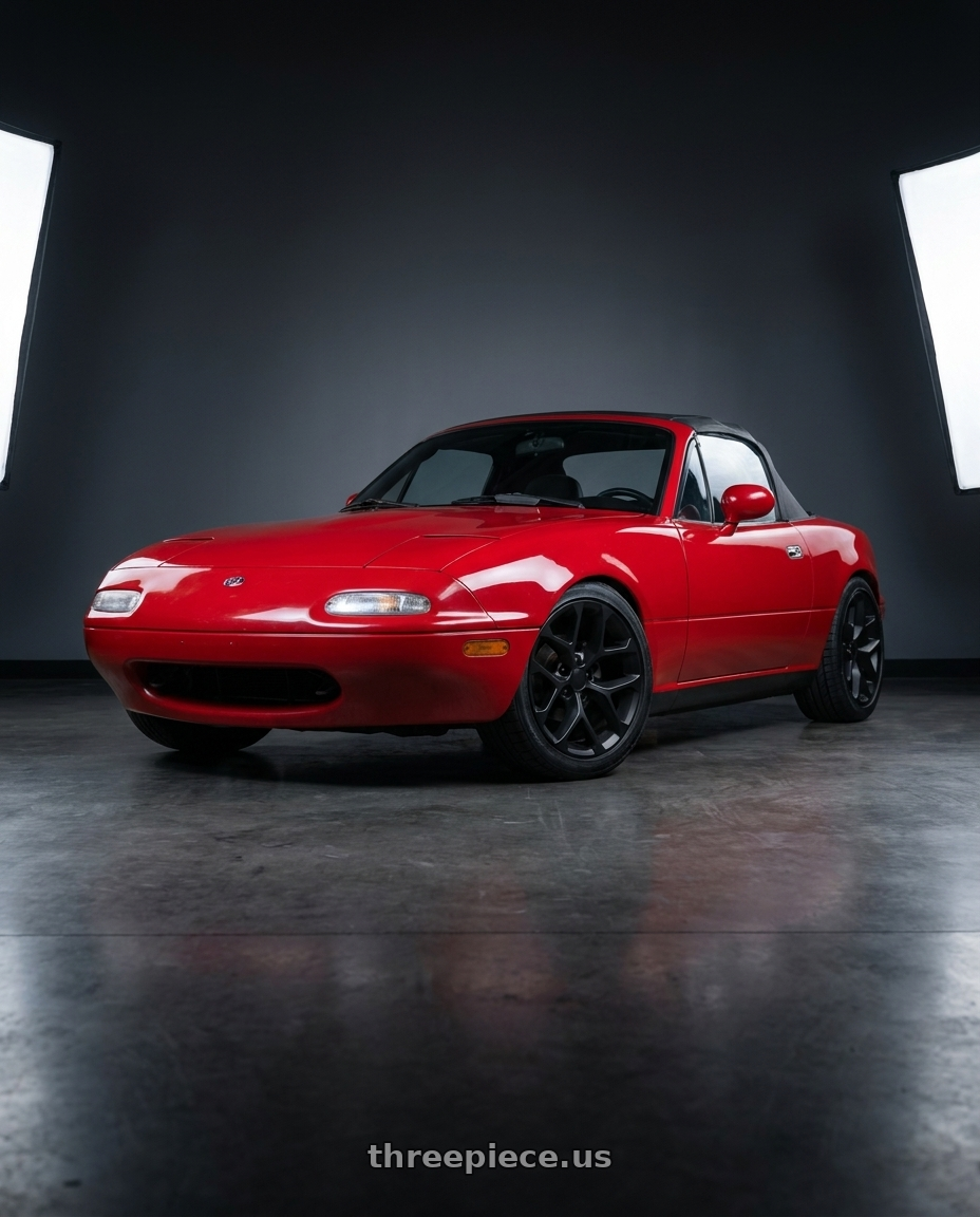 1997 Mazda Mx-5 base red with OE Performance 176 6x139.7 24x10 +24 Satin Black wheels