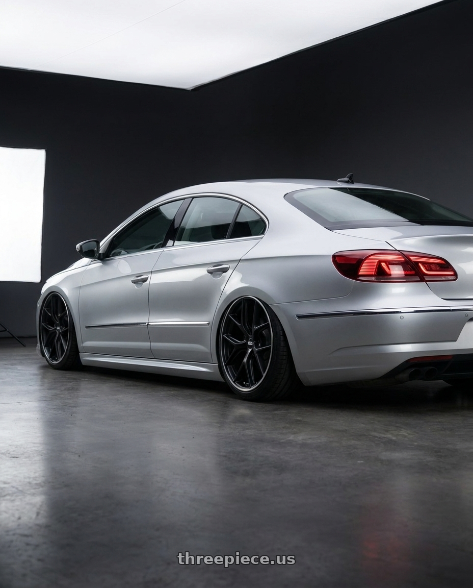 2015 Volkswagen CC with BBS CC-R 5x112 19x8.0+27 Satin Black wheels rear three quarter view slight stretch tires