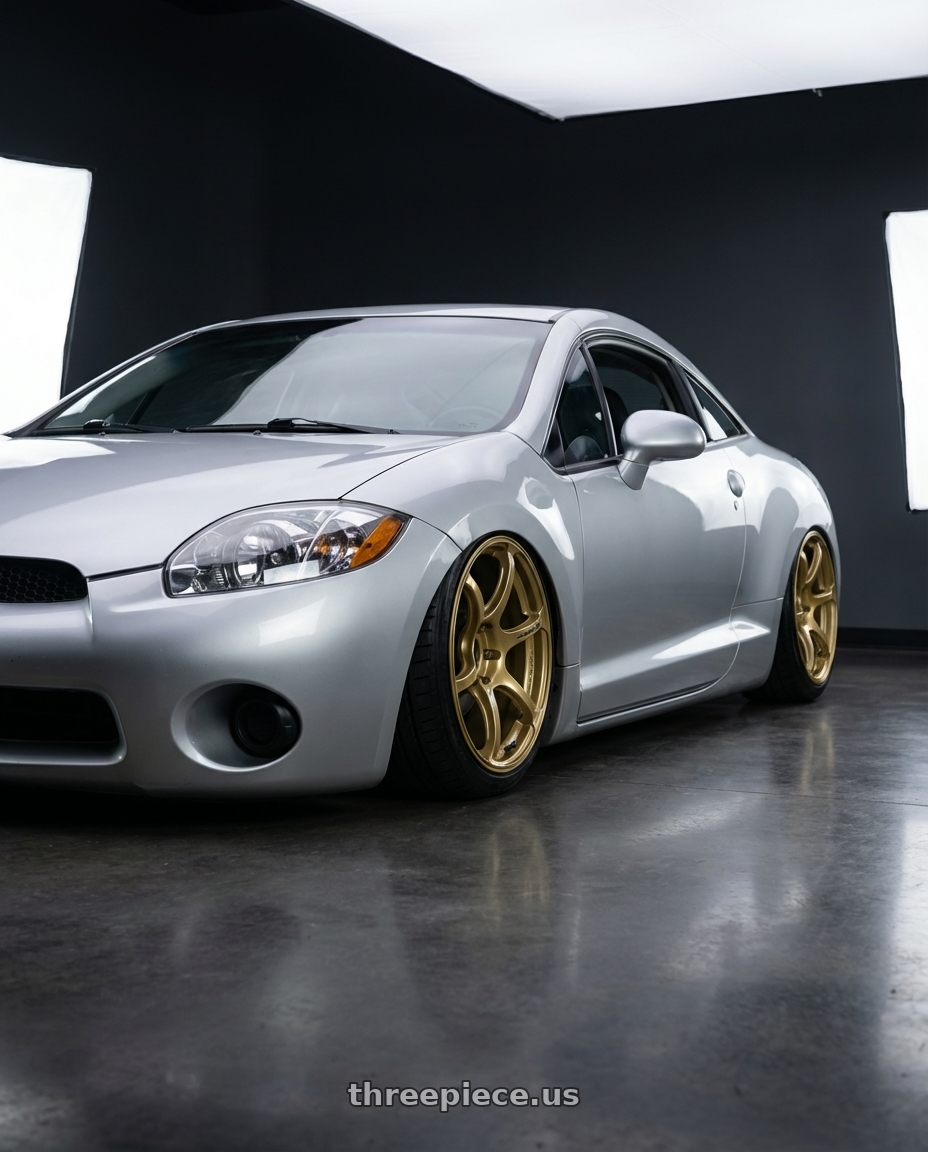 2010 Mitsubishi Eclipse with Advan RGIII 5x114.3 19x9.0+25 Gold wheels front three quarter view stanced stance