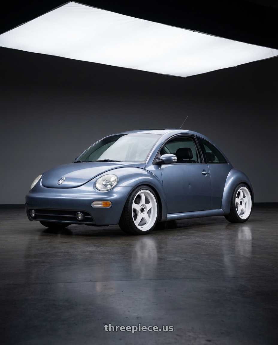 2003 Volkswagen New Beetle Turbo S silver with Vors SP1 5x100/5x114.3 17x8  +35 All White wheels