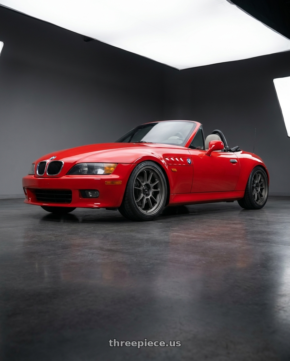 1996 bmw z3 roadster red with Konig Hypergram 5x120 17x8+35 Matte Grey wheels