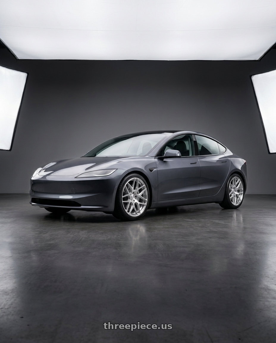 2024 Tesla Model 3 with MRR FS1 5x112 18x8.5  +25 Brushed Clear wheels