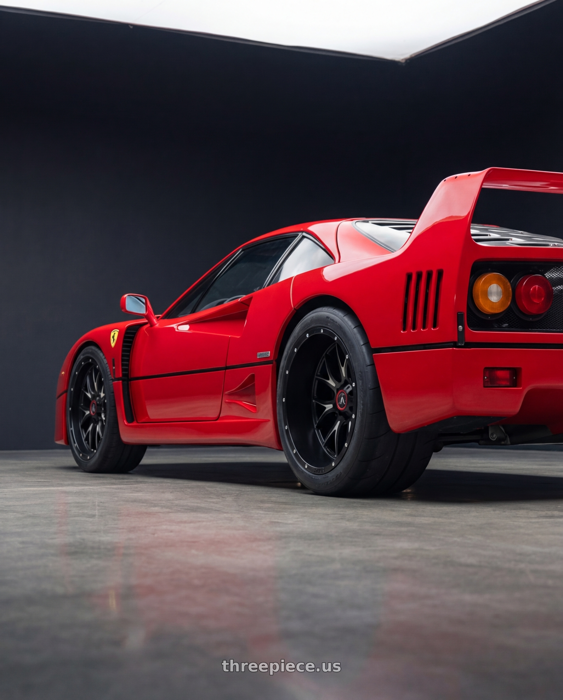 1990 Ferrari F40 with Asanti Off Road AB807 CARBINE 6X139.7 22X10 -18 SATIN BLACK MILLED wheels rear three quarter view excessive tires