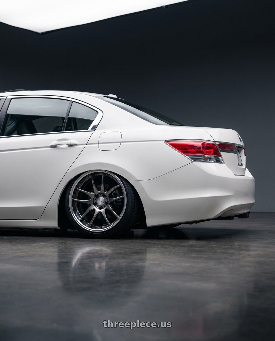 2008 Honda Accord Ex-L White with Work Emotion CR2P wheels rear three quarter view slight stretch tires
