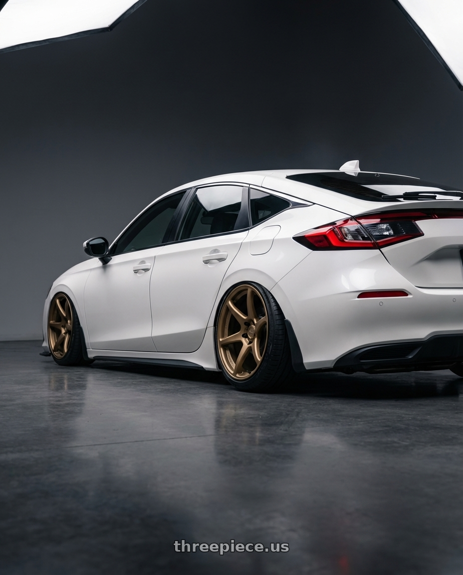 2024 Honda Civic with Kansei K11B Tandem 5x114.3 19x9.5 22 Bronze wheels rear three quarter view slight stretch tires