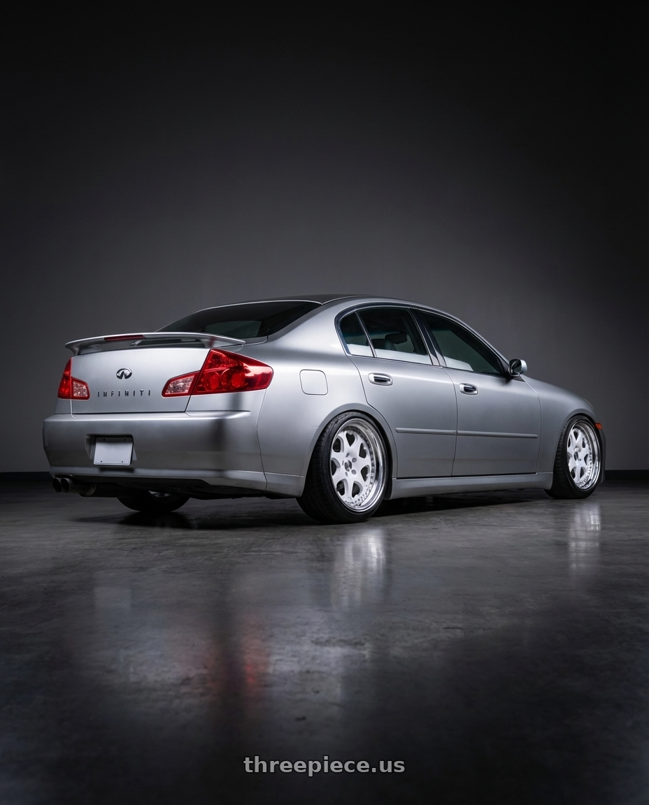 2003 Infiniti G35  with Heritage Wheel KOKORO wheels rear three quarter view slight stretch tires