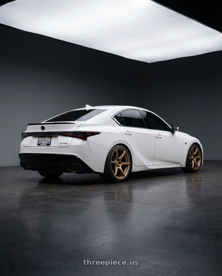 2024 Lexus IS 350 with Kansei K11B Tandem 5x114.3 19x10.5 22 Bronze wheels rear three quarter view square tires