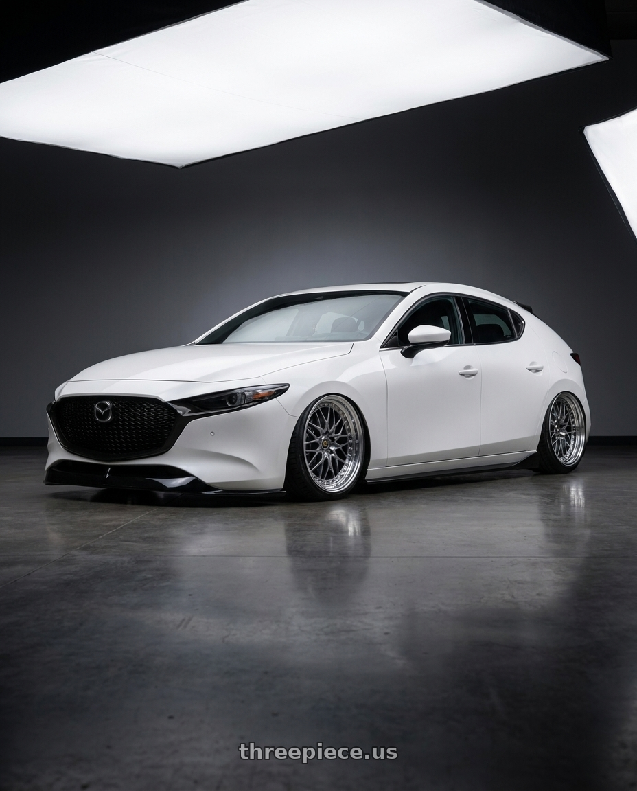 2024 Mazda3 Fastback  with Work Vs-Xv 5x100 18x8.5+34 A Disk Brilliant Silver Black wheels