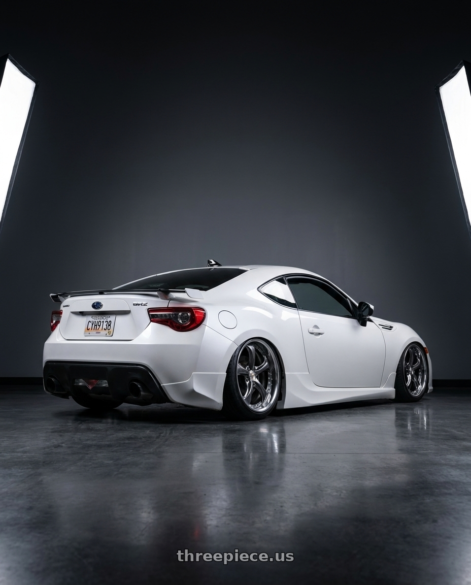 2020 subaru brz with Work Wheels VS-KF 5x100 18x9.5+35 Brilliant Silver Black L Disk FULL REVERSE wheels rear three quarter view square tires