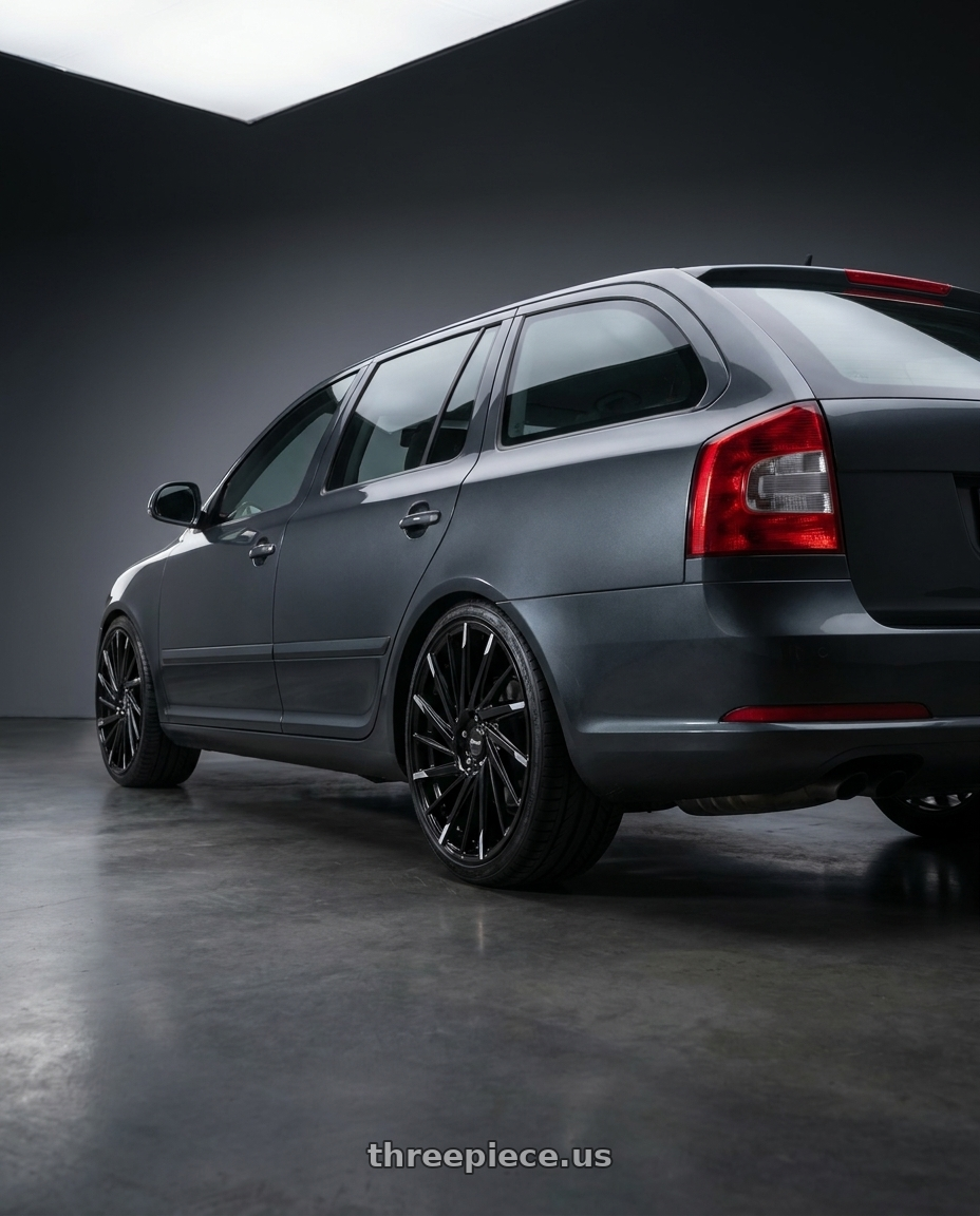 2009 Skoda Octavia with ECLIPSE 105 5X120 20x8.5 +38 GLOSS BLACK MILLED TIPS wheels rear three quarter view square tires