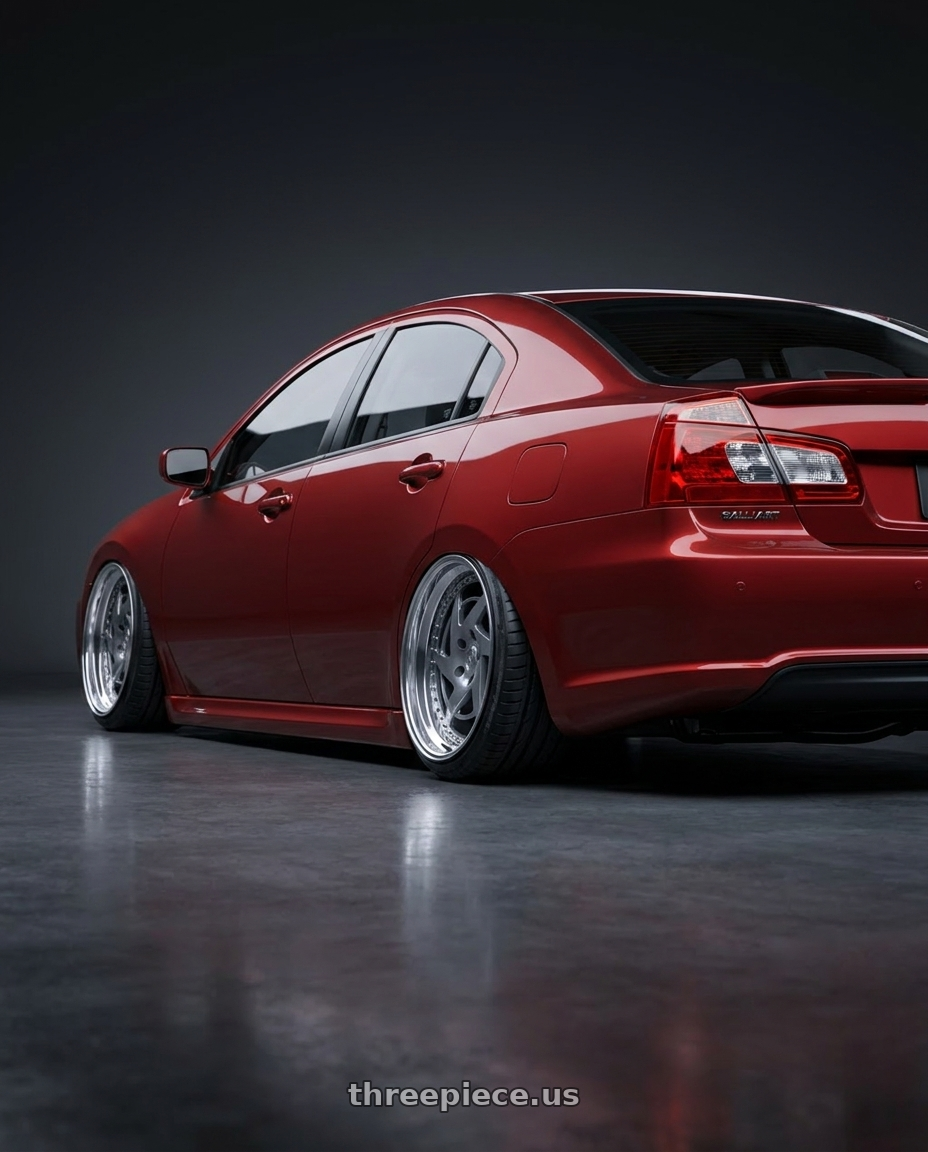 2012 Mitsubishi Galant Ralliart with Heritage Wheel DAYTONA wheels rear three quarter view slight stretch tires
