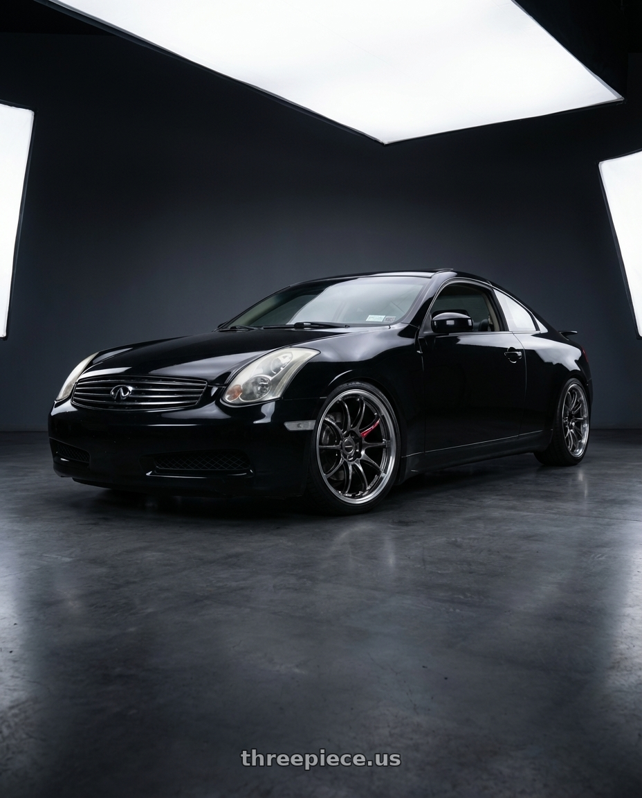 2006 Infiniti G35 Coupe with Work Emotion Zr10 5x100 18x9.5 +22 Glim Black Diamond Rim cut wheels