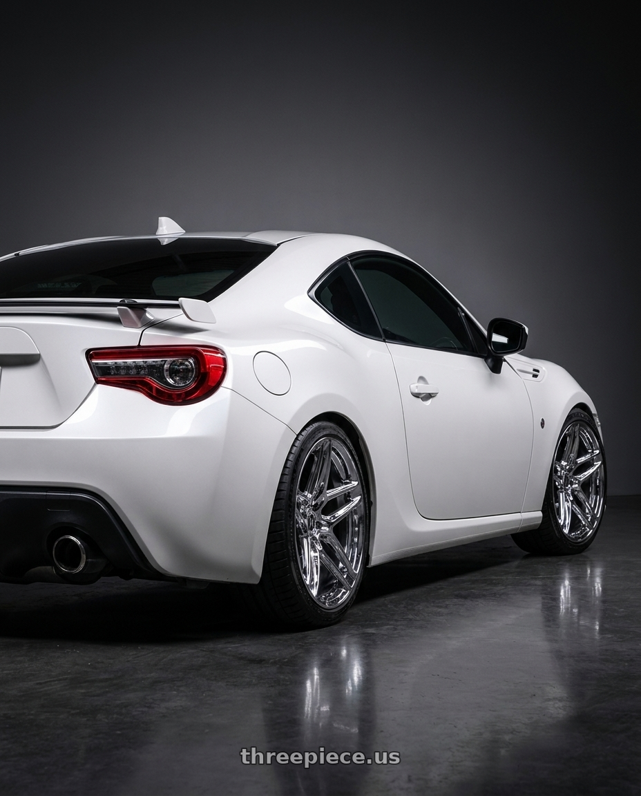 2017 Toyota 86 with Heritage Wheel EBISU MonoC 5x100 18x8.5+35 Chrome wheels rear three quarter view square tires