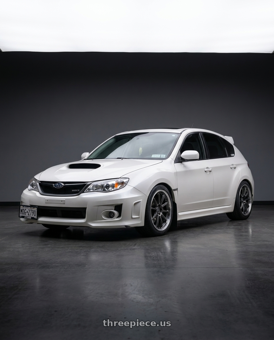 2012 Subaru Wrx Hatchback Pearl with KATANA RACING HR06 5x112 18x8.5 +35 Gloss Gunmetal M Lip wheels