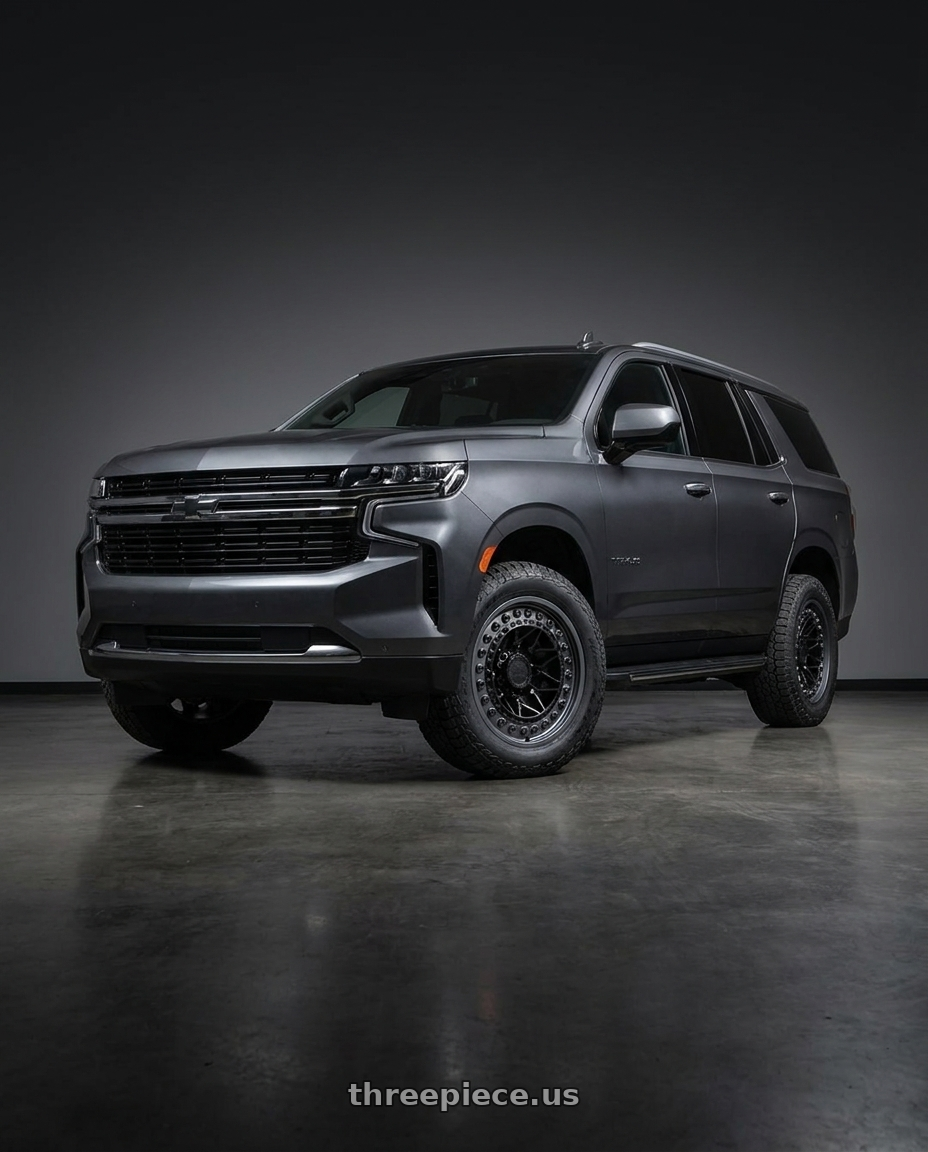 2021 Chevrolet Tahoe LS with Black Rhino ALPHA 6X139.7 18X9 +20 MATTE BLACK W/ GUNMETAL LIP wheels