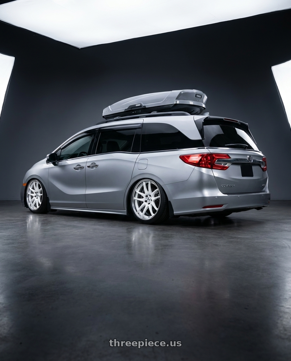 2024 honda odyssey with Work Cr 2P 5x120 20x8.0 +38 Gloss White wheels rear three quarter view slight stretch tires