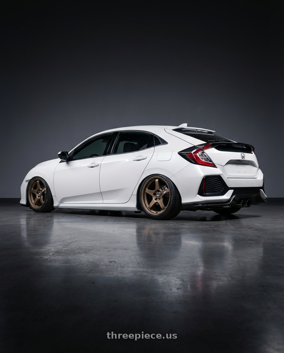 2019 Honda Civic with ESR Wheels APEX SERIES AP5 5x114.3 19x11 +22 Matte Bronze wheels rear three quarter view slight stretch tires