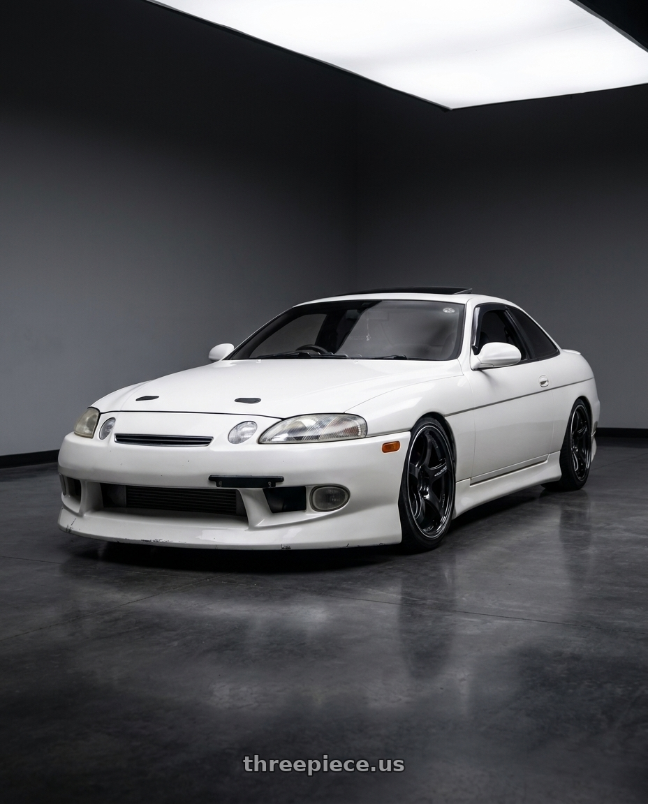 1996 Toyota Soarer 25GT-T White with Advan Racing TC4 5x114.3 18x10.5 +15 BLACK GUNMETALLIC & RING wheels