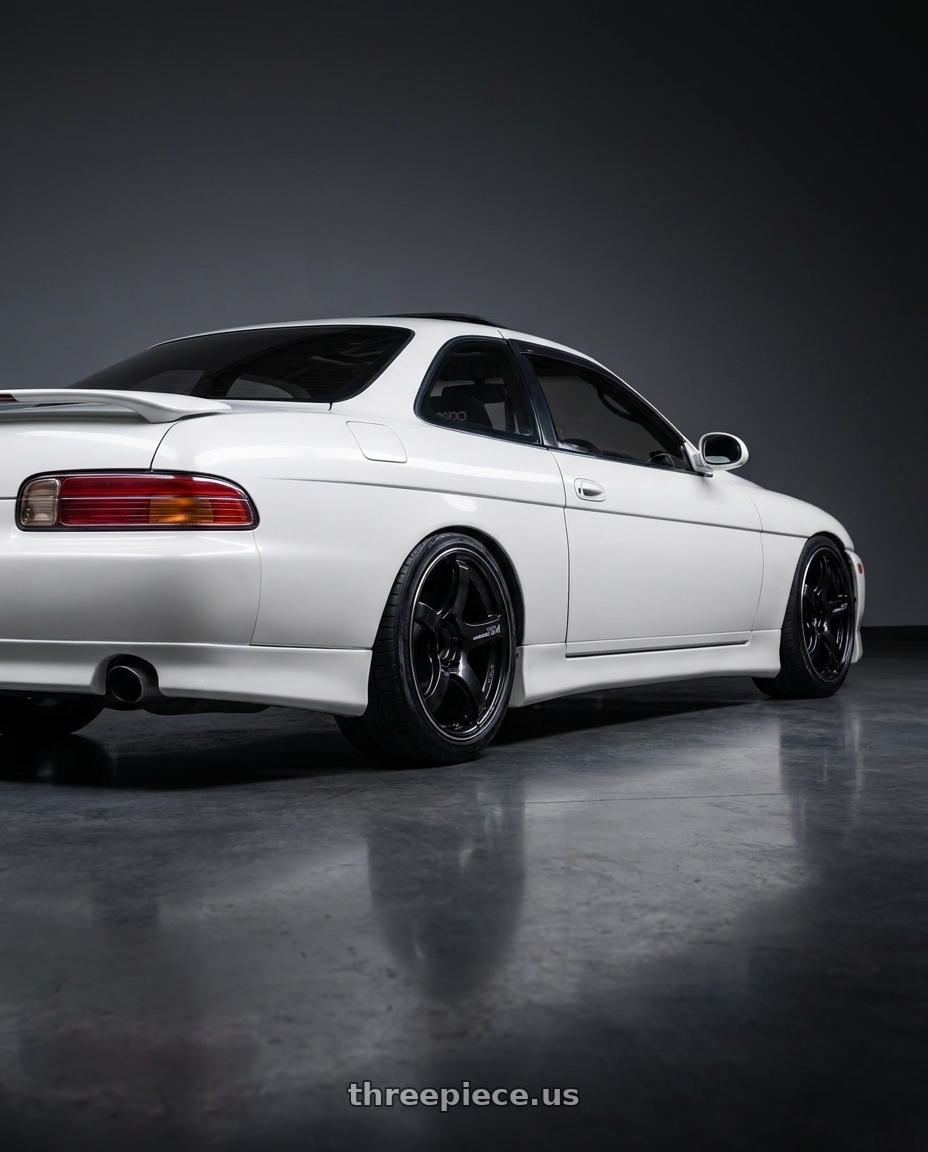 1996 Toyota Soarer 25GT-T White with Advan Racing TC4 5x114.3 18x10.5 +15 BLACK GUNMETALLIC & RING wheels rear three quarter view slight stretch tires