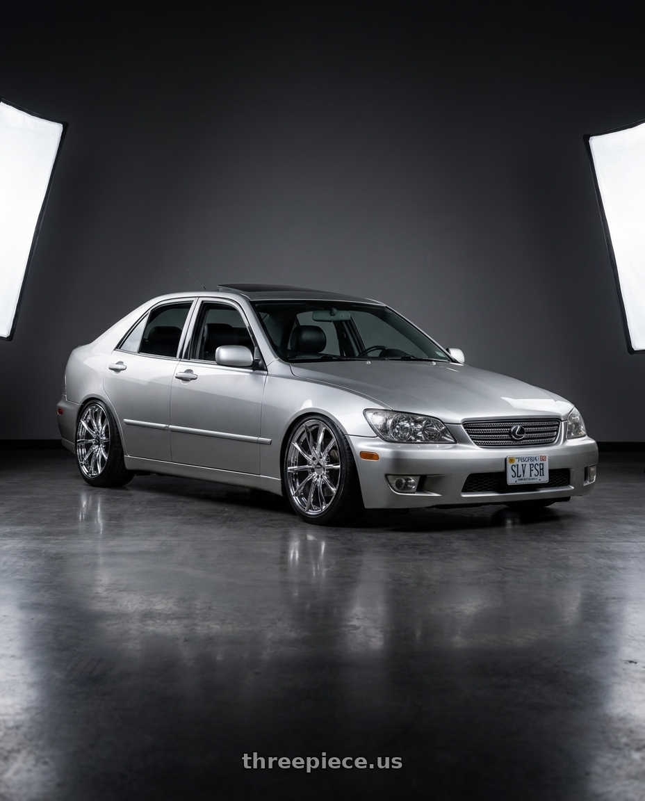 2001 Lexus is300 silver with Platinum 435C Flux 5x114.3 18x8 +40 Chrome Plated wheels