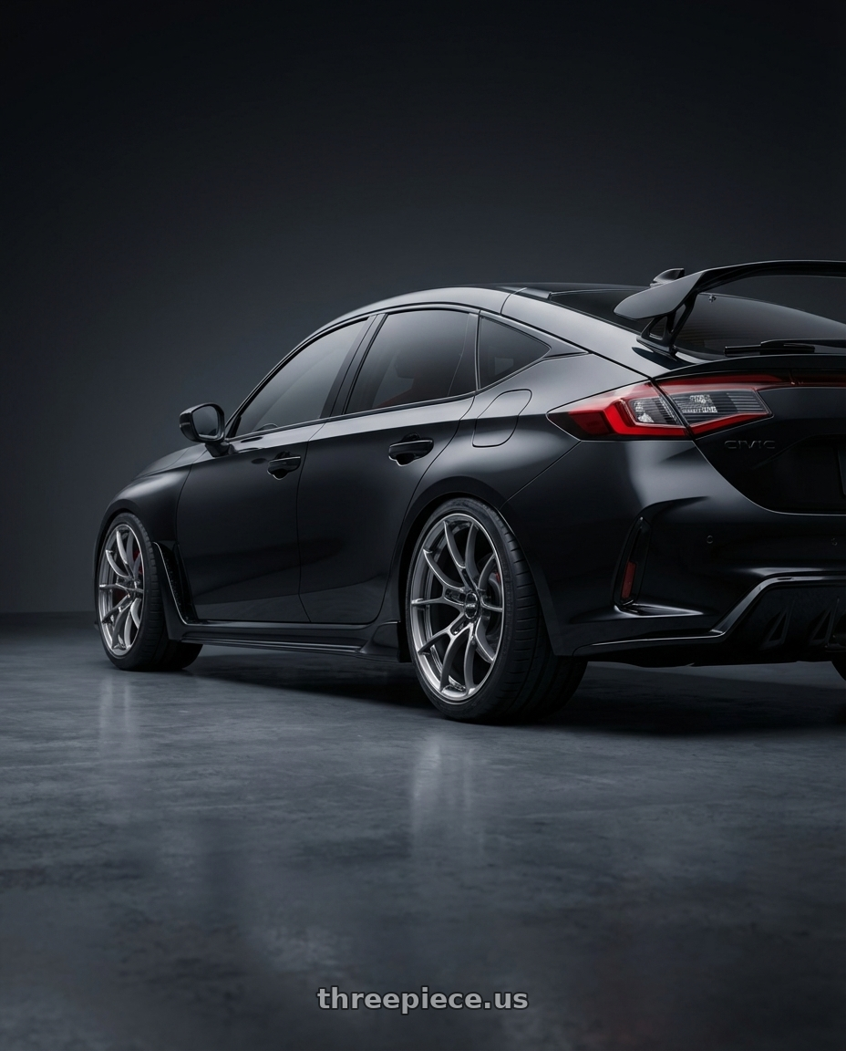 2024 Honda Civic type r  with Volk Racing G025 5x120 19x10.5 +22 FORMULA SILVER / DC wheels rear three quarter view square tires