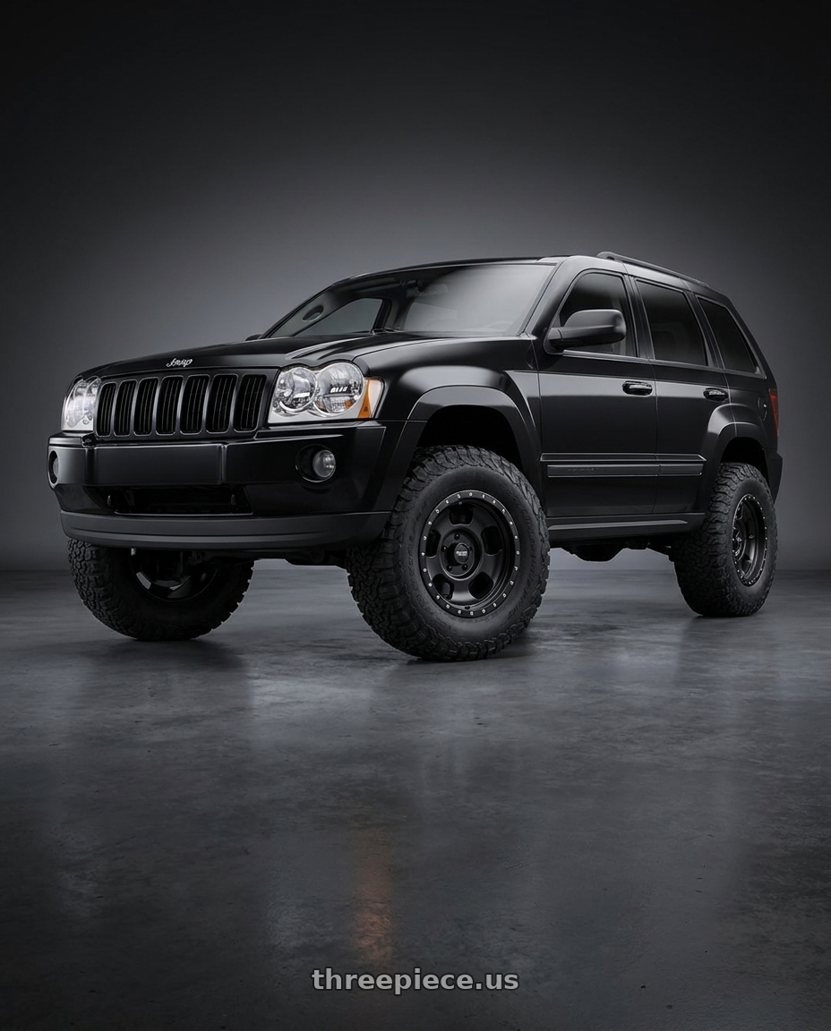 2006 Jeep Grand Cherokee with American Racing AR969 ANSEN OFFROAD 5X127 17X9 -12 SATIN BLACK W/ SATIN BLACK RING wheels