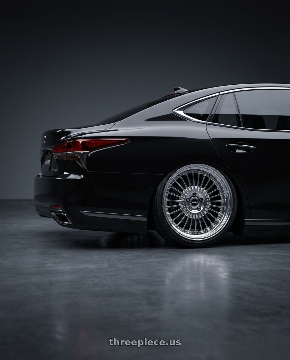 2022 Lexus LS500 F Sport with Work Emitz wheels rear three quarter view slight stretch tires