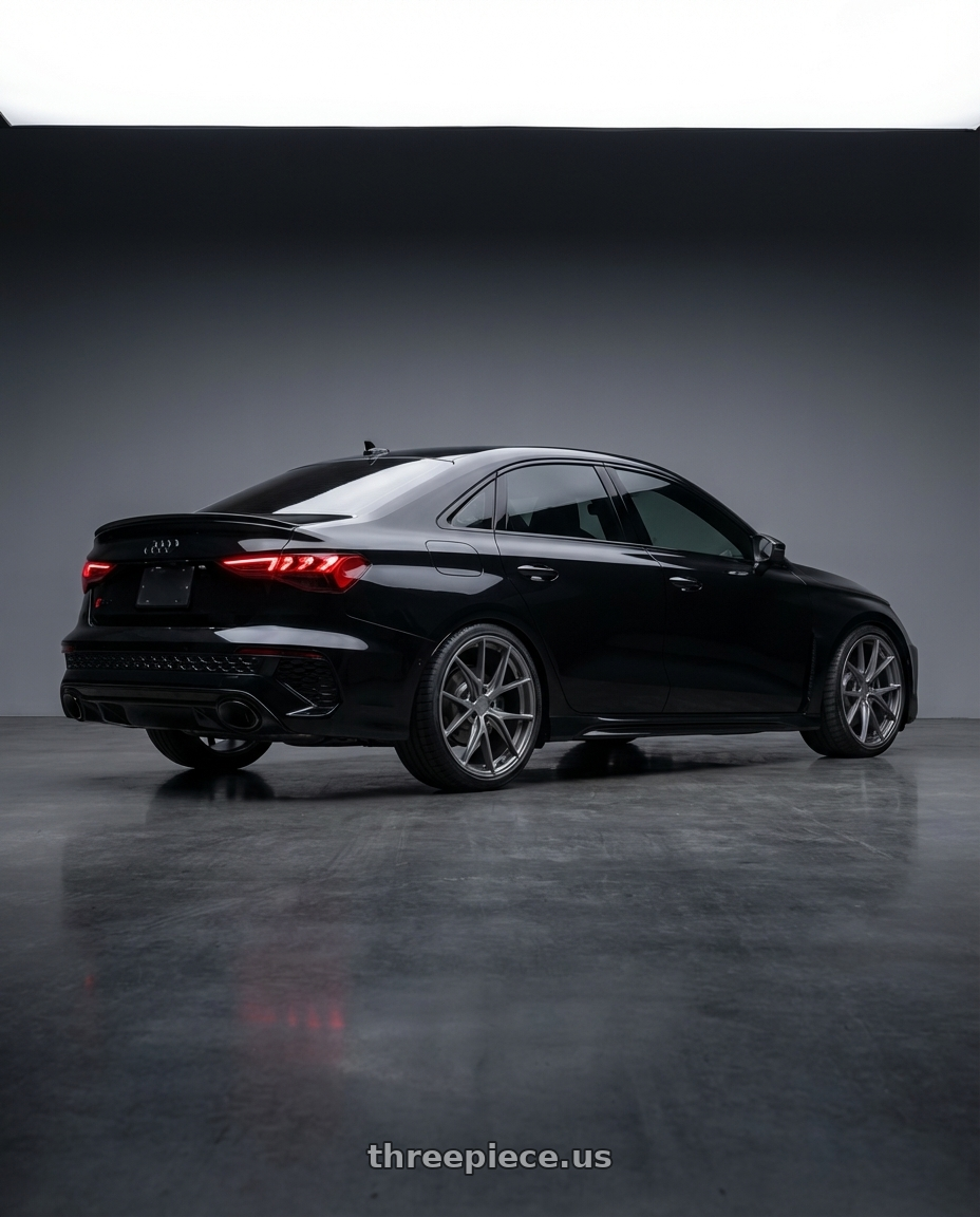 2022 Audi RS3 8Y with Niche 1PC M116 MISANO 5X112 19X9.5 +50 MATTE GUN METAL wheels rear three quarter view square tires